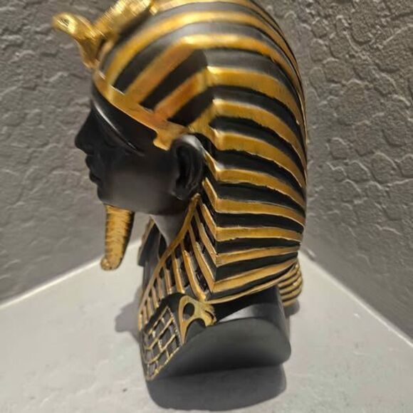 Egyptian Black and Gold Statue Mask of Tutankhamen 10" - Picture 3 of 4